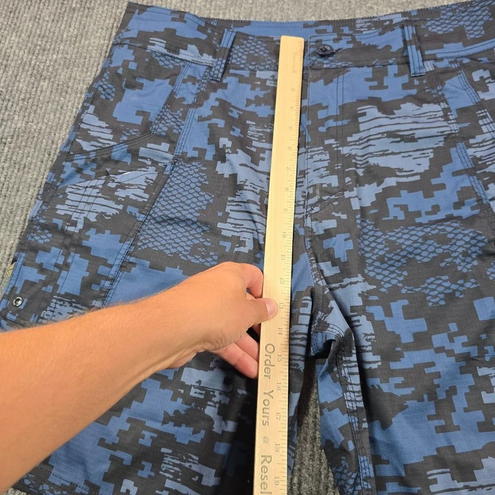 AFTCO Cargo Shorts Mens 38 Blue Camo Microfiber Stretch Fishing Outdoor Summer